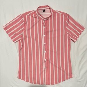 Pink & White Striped Short Sleeve Button Down Shirt | Size Medium